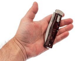 Автоматический складной нож Mikov Predator, сталь N690, рукоять Raffir, красный