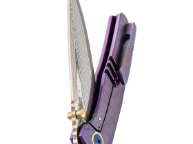 Складной нож Assassin knives Argo 2.0, сталь M398/Damascus, рукоять титан, фиолетовый