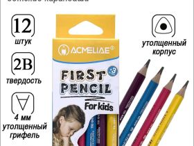 Набор чернографитных карандашей Acmeliae Acmeliae "First Pencil" 2B, утолщенный укороченный, 4 цвета корпус