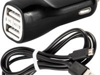 Автомобильное зарядное устройство Red Line AC2-20 USB/USB с кабелем microUSB 10 Вт Чёрное