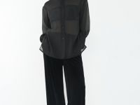 Полупрозрачная блузка из органзы с тонким поясом, Черный