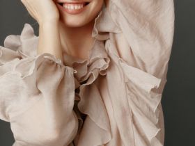 Блузка из лиоцелла с рюшами, Бежевый