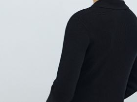 Вязаное платье миди с воротником-поло, Черный