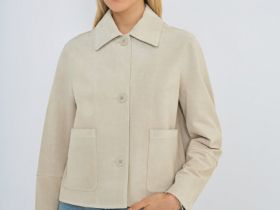 Короткая куртка из натуральной замши, Бежевый