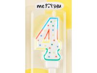 Свеча для торта с держателем MESHU "Цифра 4", 8,5 см, блистер