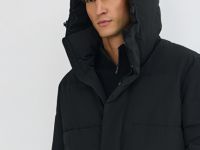 Удлинённая утеплённая куртка с капюшоном, Черный