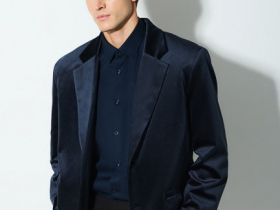 Однобортный пиджак из бархата, Синий