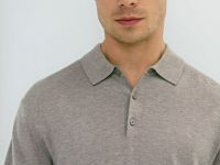 Вязаный джемпер-поло с длинным рукавом, Бежевый