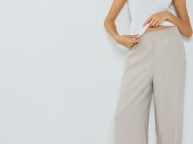 Прямые брюки с поясом на резинке, Бежевый