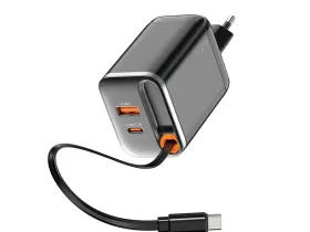 Сетевое зарядное устройство WIWU Helix GaN 2 в1 67W USB/Type-C+ кабель Type-C (Wi-G020) (черный)
