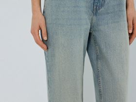 Прямые джинсы средней посадки с отворотами, Голубой