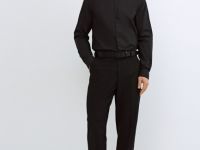 Рубашка c воротником мао, Черный