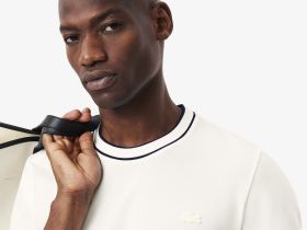 Мужская футболка Lacoste с воротником в полоску из эластичного хлопка