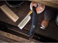 Опасная бритва Boker 14er 8/8, углеродистая сталь с позолотой, рукоять черный акрил