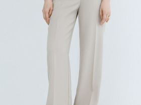 Прямые брюки с эластичным поясом, Бежевый