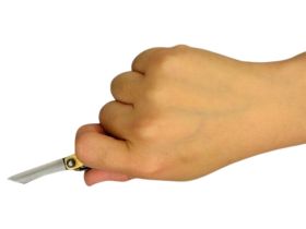 Складной нож Nagao Higonokami Mame Miniature, 40мм, сталь SK-5, рукоять латунь, синий чехол