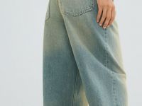 Джинсы Barrel с тонким поясом, Голубой