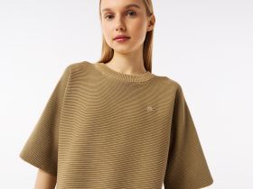 Женский вязаная футболка Lacoste оверсайз с коротким рукавом