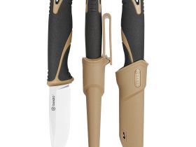 Нож Ganzo Fixed/Case, сталь 9Cr14Mov, рукоять прорезиненный пластик, черно-коричневый