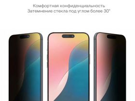 Защитное стекло uBear Extreme Nano Shield Privacy для Apple iPhone 16 Pro с чёрной рамкой
