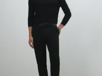 Вязаный джемпер-поло с длинным рукавом, Черный