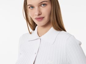 Женский лёгкий свитер Lacoste с коротким рукавом и воротником-поло