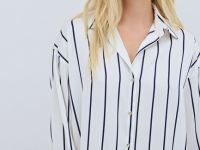 Сатиновая блузка в полоску, Белый