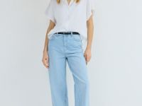 Сатиновая блузка с коротким рукавом, Белый