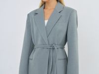 Жакет на запах с поясом, Серый