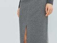 Трикотажная прямая юбка миди, Серый