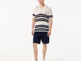 Мужское вязаное поло Lacoste в полоску
