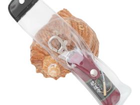 Складной нож Nagao Higonokami Mame Miniature, 40мм, сталь SK-5, рукоять латунь, красный чехол