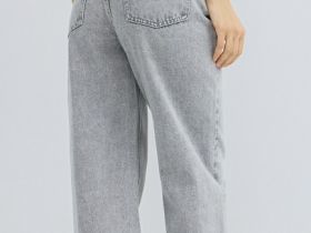 Широкие джинсы с высокой посадкой, Серый