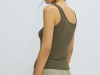 Майка в рубчик с вырезом хенли, Зеленый