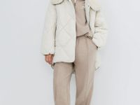 Стёганая куртка с меховым воротником, Бежевый