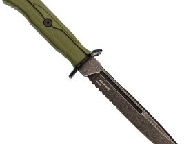 Тактический нож Mr.Blade Leshiy serrated blackwash, сталь AUS-8, рукоять OD Green Elastron