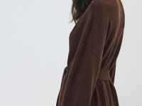 Удлинённый кардиган с поясом, Коричневый