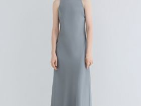 Сатиновое платье с американской проймой, Серый