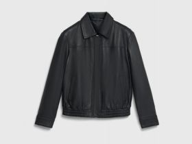 Бомбер из натуральной кожи, Черный