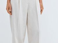 Зауженные брюки с поясом, Бежевый