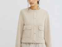 Укороченный жакет из искусственной замши, Бежевый