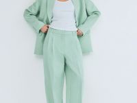 Брюки прямого силуэта со стрелками, Зеленый