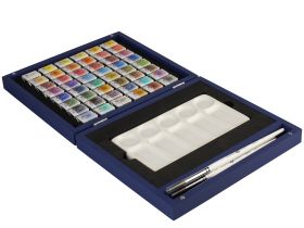 Набор акварели "Белые Ночи" 48 шт х 2,5 мл, кисти, фарфоровая палитра, синее дерево