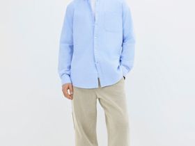 Рубашка из хлопка с накладным карманом, Голубой