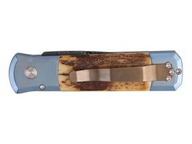 Автоматический нож Pro-Tech Godson Custom 004, сталь Chad Nichols Virus Damascus, рукоять титан/мастодонт, синий