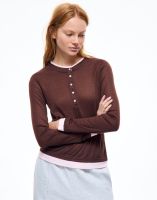 Коричневый многослойный лонгслив с планкой на пуговицах Глория Джинс