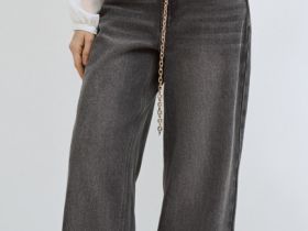 Широкие джинсы Wide leg с ремнём, Серый