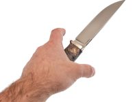 Охотничий нож Панцуй, сталь M398, рукоять кап березы, синий