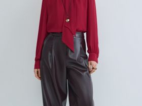 Брюки О-силуэта из искусственной кожи, Фиолетовый