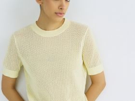 Ажурный джемпер с коротким рукавом, Желтый